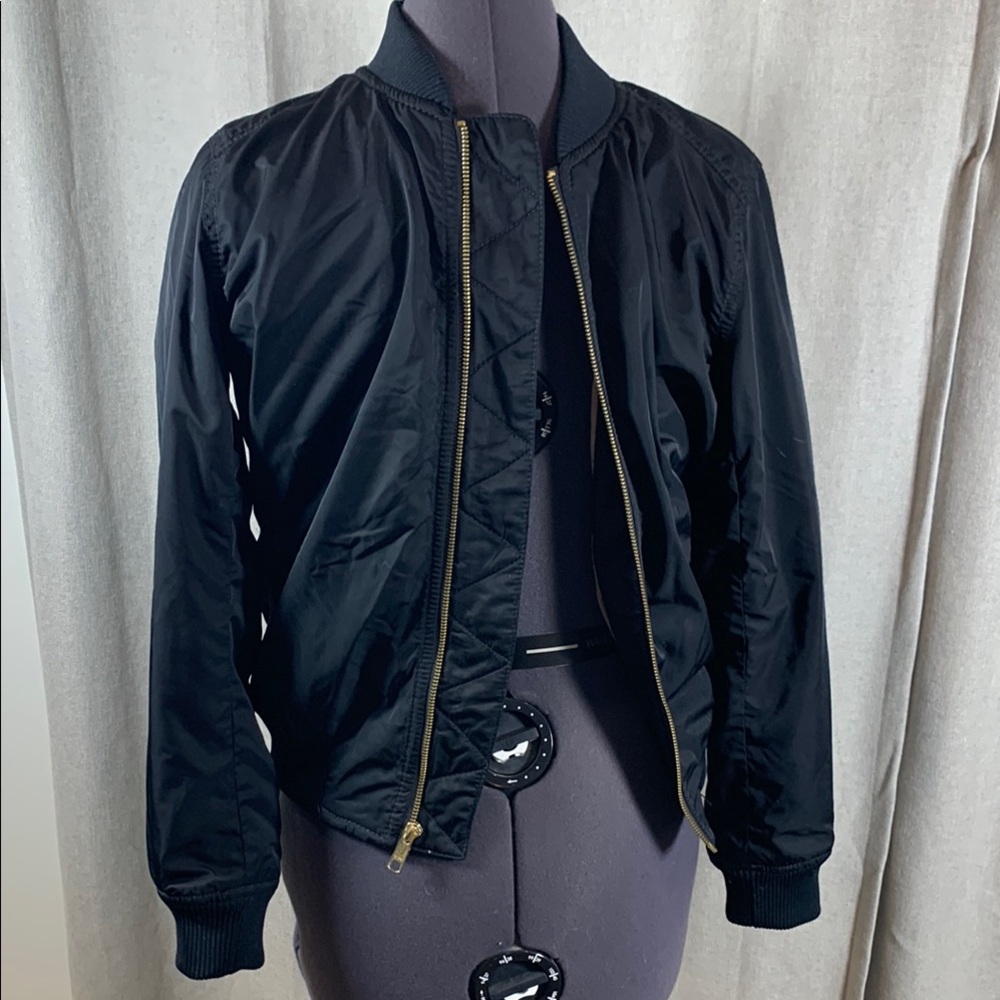 Old Navy Black Bomber Jacket with Ribbed Cuffs and Stand-up Collar
